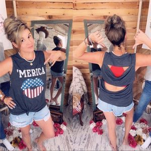 Best Seller Super Cute `Merica Cut Out Back Tank Top 💗